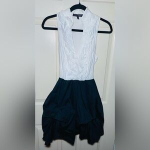 Heart Soul Ruffle Black White Mini Cocktail Sleeveless V-neck Summer Dress‎ L